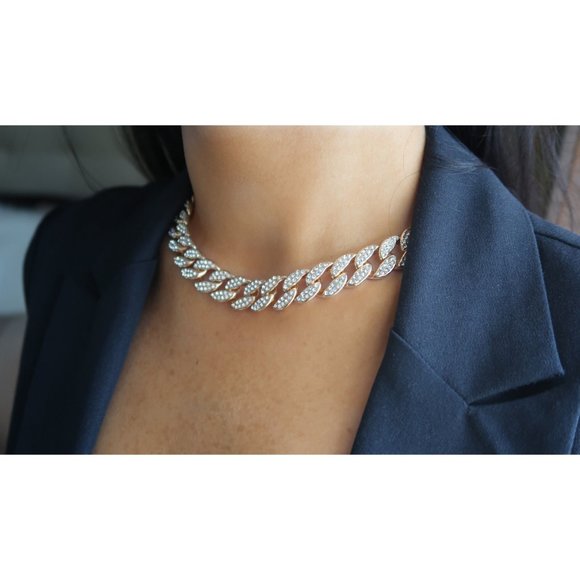 Iced Out Diamond CZ Miami Cuban Link Chain, 15mm Cuban Link Choker - Picture 2 of 5